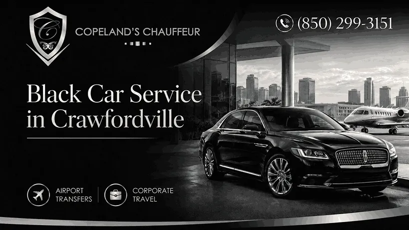 Copeland’s Premium Chauffeur luxury black car offering private transportation for business and leisure travellers in Crawfordville