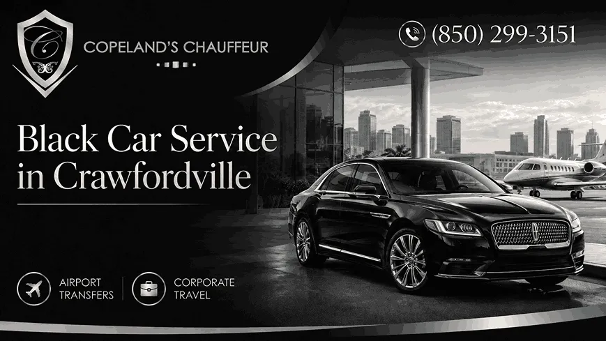 Copeland’s Premium Chauffeur luxury black car offering private transportation for business and leisure travellers in Crawfordville