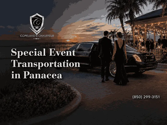 Copeland’s Premium Chauffeur providing luxury special event transportation in Panacea with a black chauffeur car.